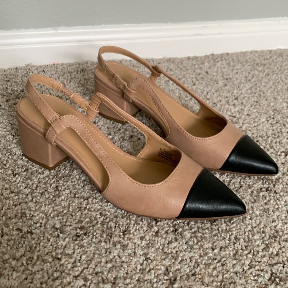 Express Two-Tone Closed Toe Mule Heel